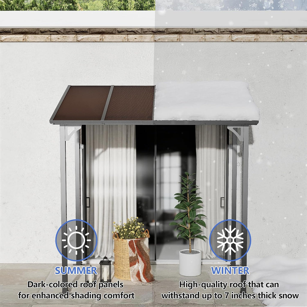5' x 8' Lean to Gazeb,Hardtop Galvanized Steel Pergola with Sloped Polycarbonate Roof,Wall Mounted Gazebo Patio Canopy with Ground Anchor for Backyard Deck