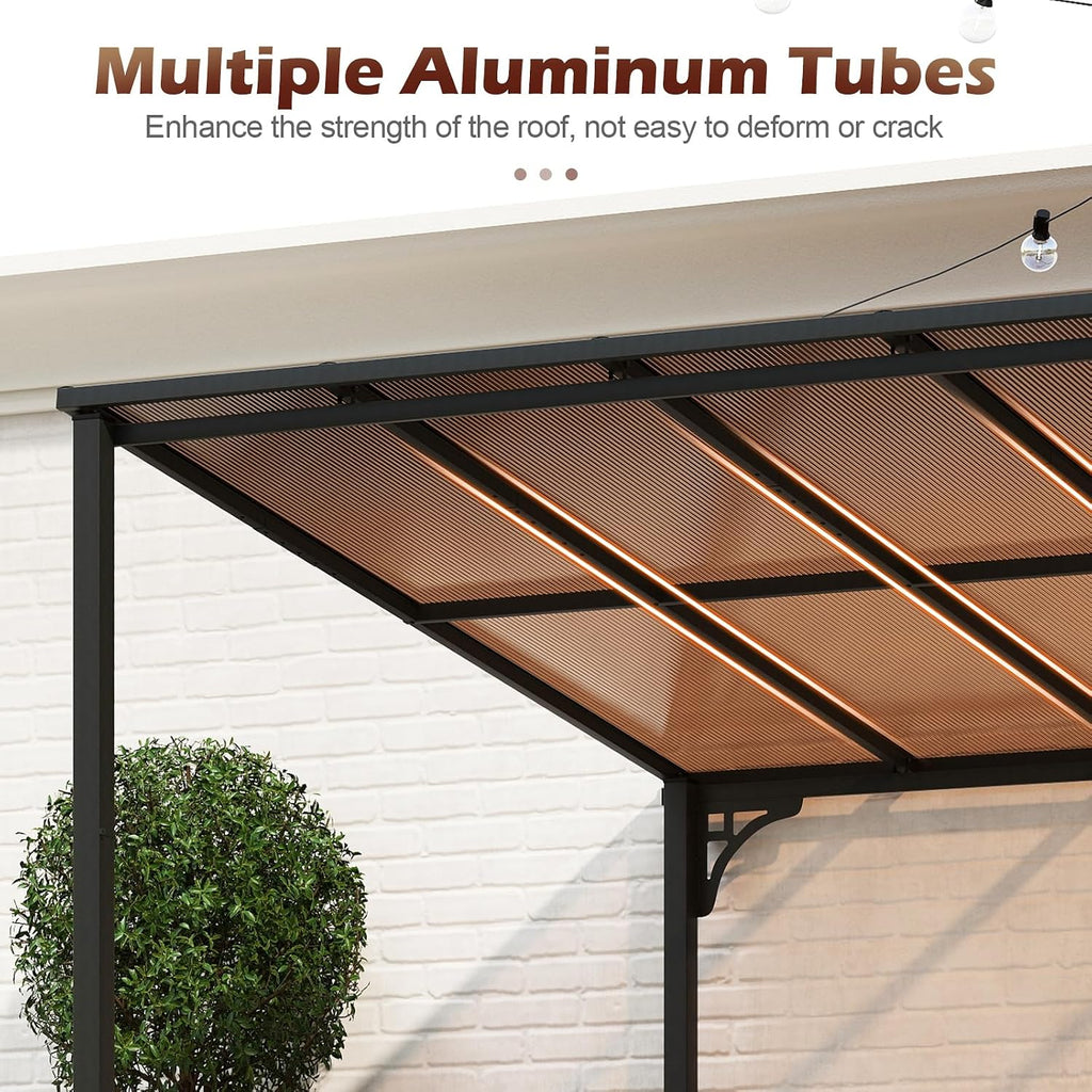 Tangkula 10x13 Ft Lean-to Wall-Mounted Gazebo, Large Hardtop Pergola with Sloped Polycarbonate Roof, Aluminum & Metal Frame, Heavy-Duty Permanent Shelter for Deck Porch Backyard (Black,10x13 FT)