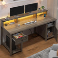 EnHomee Computer Desk with Drawers,23' D Home Office Desk with Storage,Wooden Desk with Monitor Stand,Farmhouse Desk with Printer Space and Power Outlets for Studio,Work, Study,Writing&Gaming