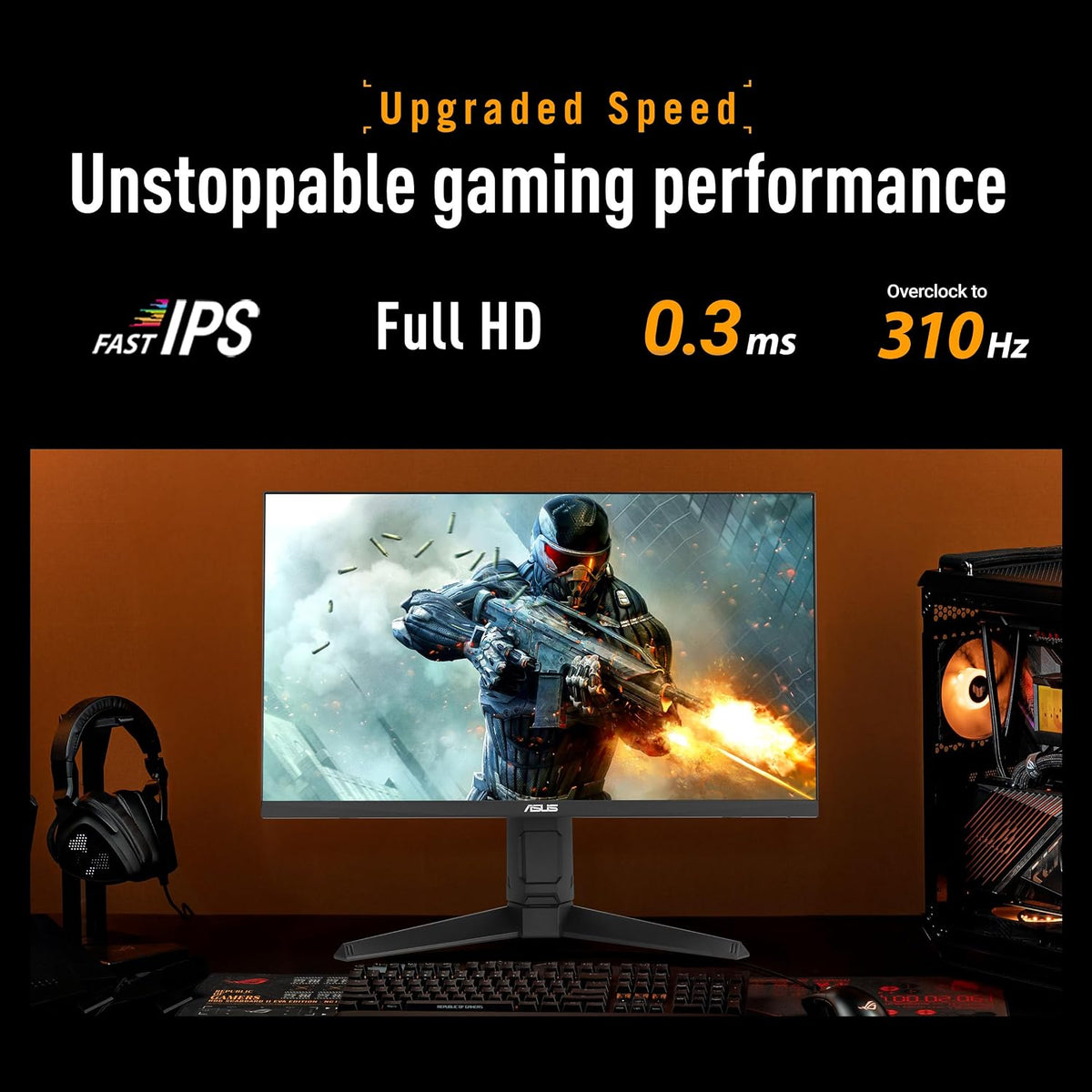 ASUS TUF Gaming Series 5 24.5' 1080P Gaming Monitor (VG259QMRL5A) - Full HD, Fast-IPS Panel, 310Hz, 0.3ms, DisplayHDR400, 99% sRGB, Height Adjustable, DisplayWidget, Gaming AI, 3 yr Warranty