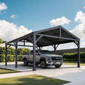 AutoCove 20 ft. x 14 ft. Heavy Duty Carport Garage Car Shelter, Outdoor Gazebo with Brown Polycarbonate Gable Roof and 2 Ceiling Hooks,Black