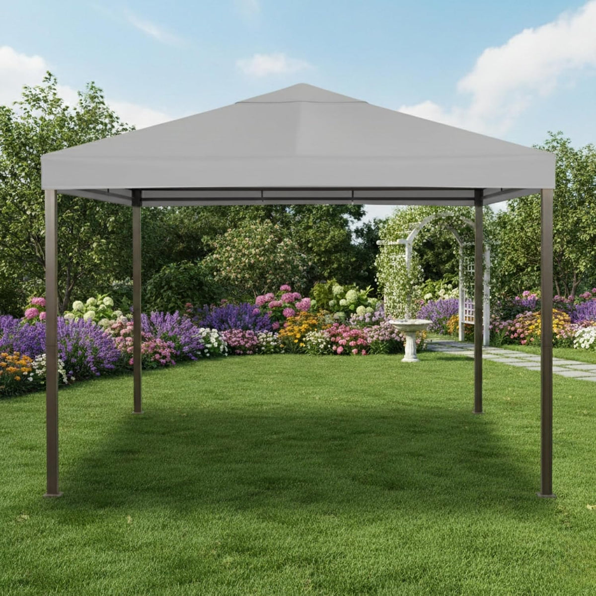 Garden Winds Universal 10' x 10' Single-Tier Replacement Gazebo Canopy – Slate Gray, RipLock 350 Polyester, UV & Water Resistant