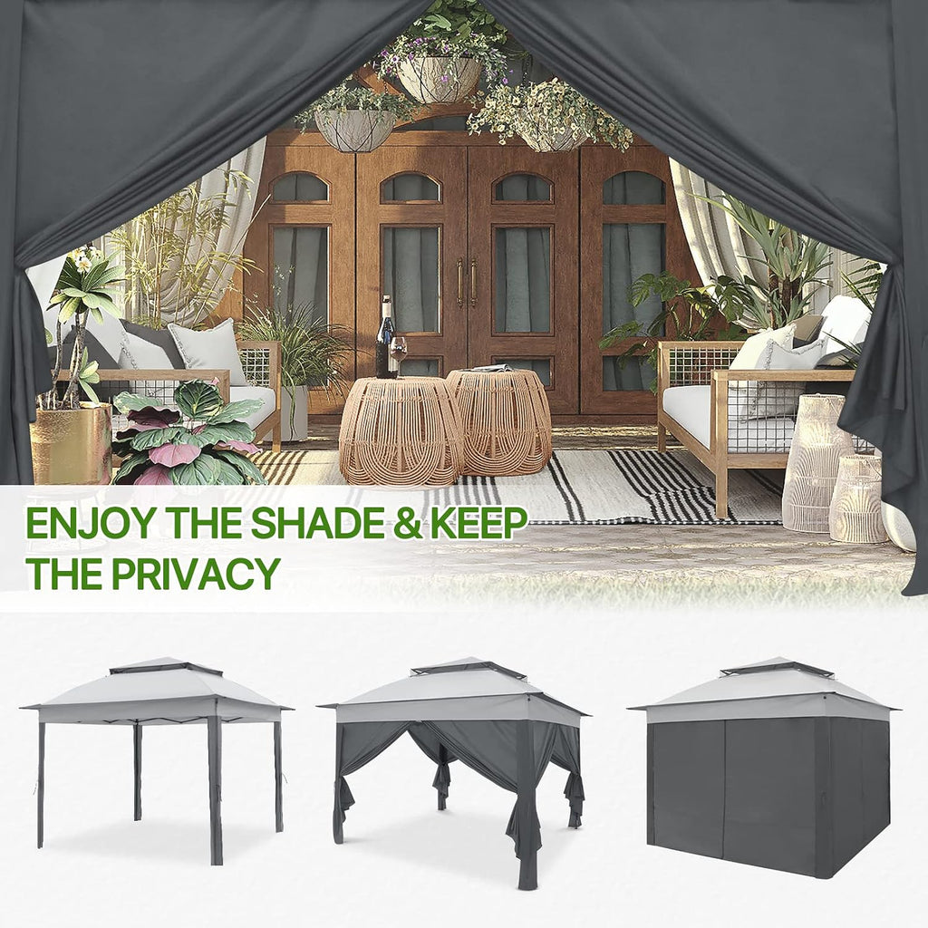 COOS BAY 11x11 Pop Up Gazebo with 4 Sidewalls, Instant Outdoor Canopy Tent with UPF 50+ UV Protection, Water Resistant Shelter with Carry Bag, Stakes & Ropes, Gray
