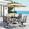 MFSTUDIO Patio Dining Set for 4, Outdoor Furniture Set with Beige Umbrella (Base not Included), 42' Round Table and 4 Swivel Chairs for Patio, Deck, Backyard, Garden