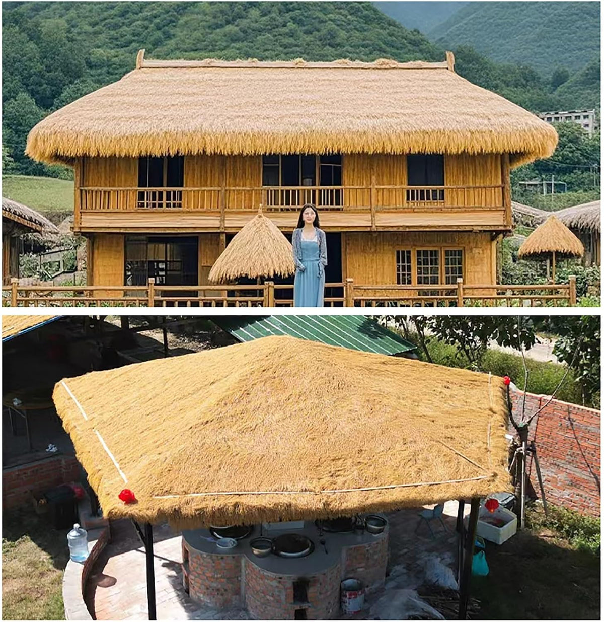 Artificial Thatch Straw Roof, Tiki Thatch Grass Roof, Fireproof Synthetic Palm Thatch Roll Artificial Straw Roll Fake Thatch Roll, Simulation Thatch For Bar Garden Pavilion Roof Decoration(1x11m(39.4x