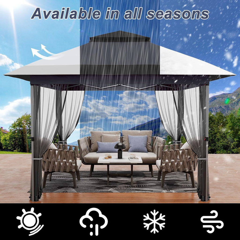 GarveeLife 12 ft x12 ft Softtop Gazebo, Outdoor Pop Up Gazebo with Mosquito Netting, Party Tent & Shelter with Double Roofs for Gardens, Patios, Lawns