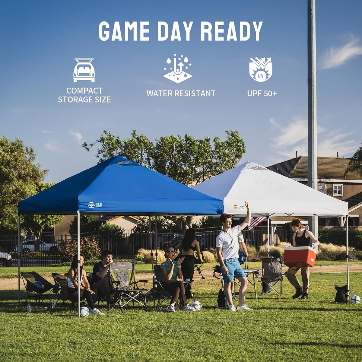 CROWN SHADES 12x12 Pop Up Canopy Outside Canopy, Patented One Push Tent Canopy with Wheeled Carry Bag, Bonus 8 Stakes and 4 Ropes, Blue