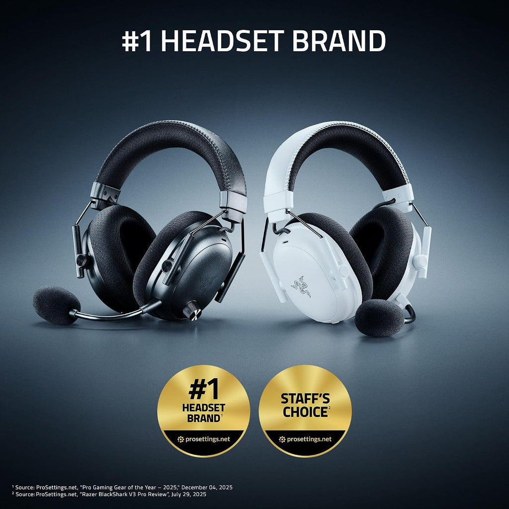 Razer BlackShark V3 Pro Wireless ANC Gaming Headset for PC: Full Band Mic - 50mm Drivers - 2.4 GHz, Bluetooth, USB, 3.5mm - Works with Mac, PS5, Nintendo Switch, Smartphone - 70 Hr Battery - White