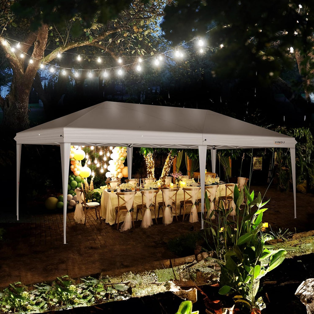 VINGLI 10x20 Pop Up Canopy Tent, Outdoor Foldable Portable Canopy for Camping, Patio, Parties, EZ Up Gazebo With Carry Bag (White)