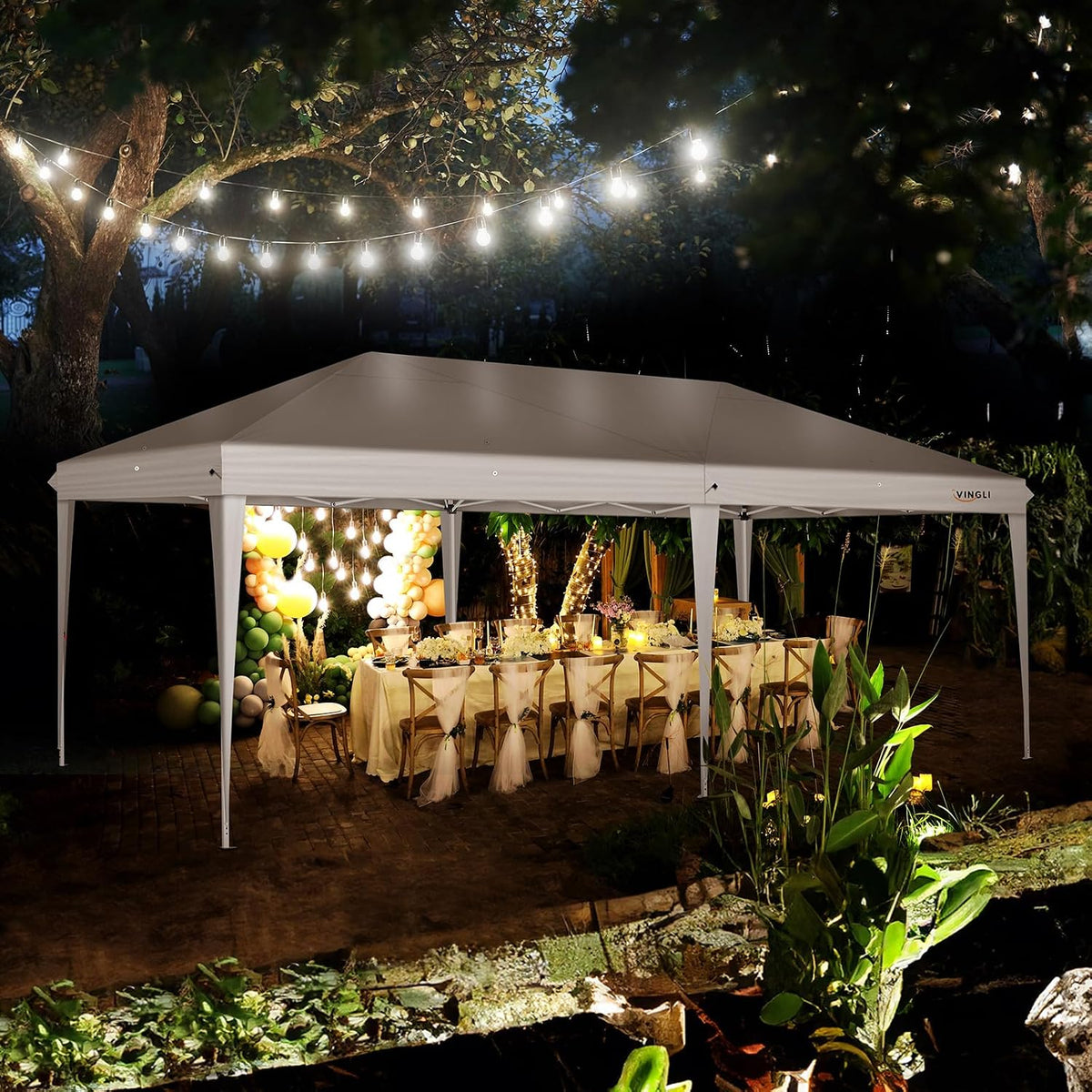 VINGLI 10x20 Pop Up Canopy Tent, Outdoor Foldable Portable Canopy for Camping, Patio, Parties, EZ Up Gazebo With Carry Bag (White)