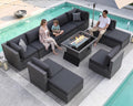 NICESOUL 11 Piece Extra Large Outdoor Furniture Sofa Set, Deep Wide PE Wicker Patio Modular Sectional with Fire Pit Table, 29.3'' High Back Modern Luxury All-Weather Rattan Conversation, Gray