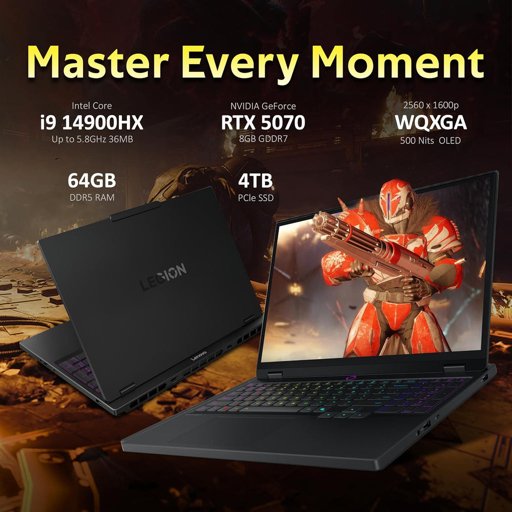 Lenovo Legion 5 15.1' WQXGA 165Hz Gaming Laptop, Intel i9-14900HX, RTX 5070 8GB GDDR7, 64GB DDR5, 4TB SSD, 24-Zone RGB Backlit Keyboard, 5.0MP Camera, Wi-Fi 7, Win 11, Black, 1TB Docking Station