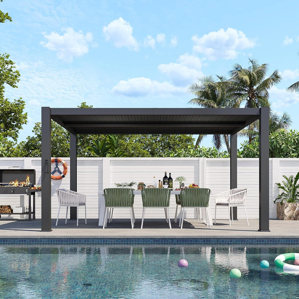 Aoxun Patio Louvered Pergola 10' x 13' 96S Outdoor Metal Pergola with Adjustable Top for Decks, Gardens and Backyards, Easy Assembly via Structural Patent, Gray