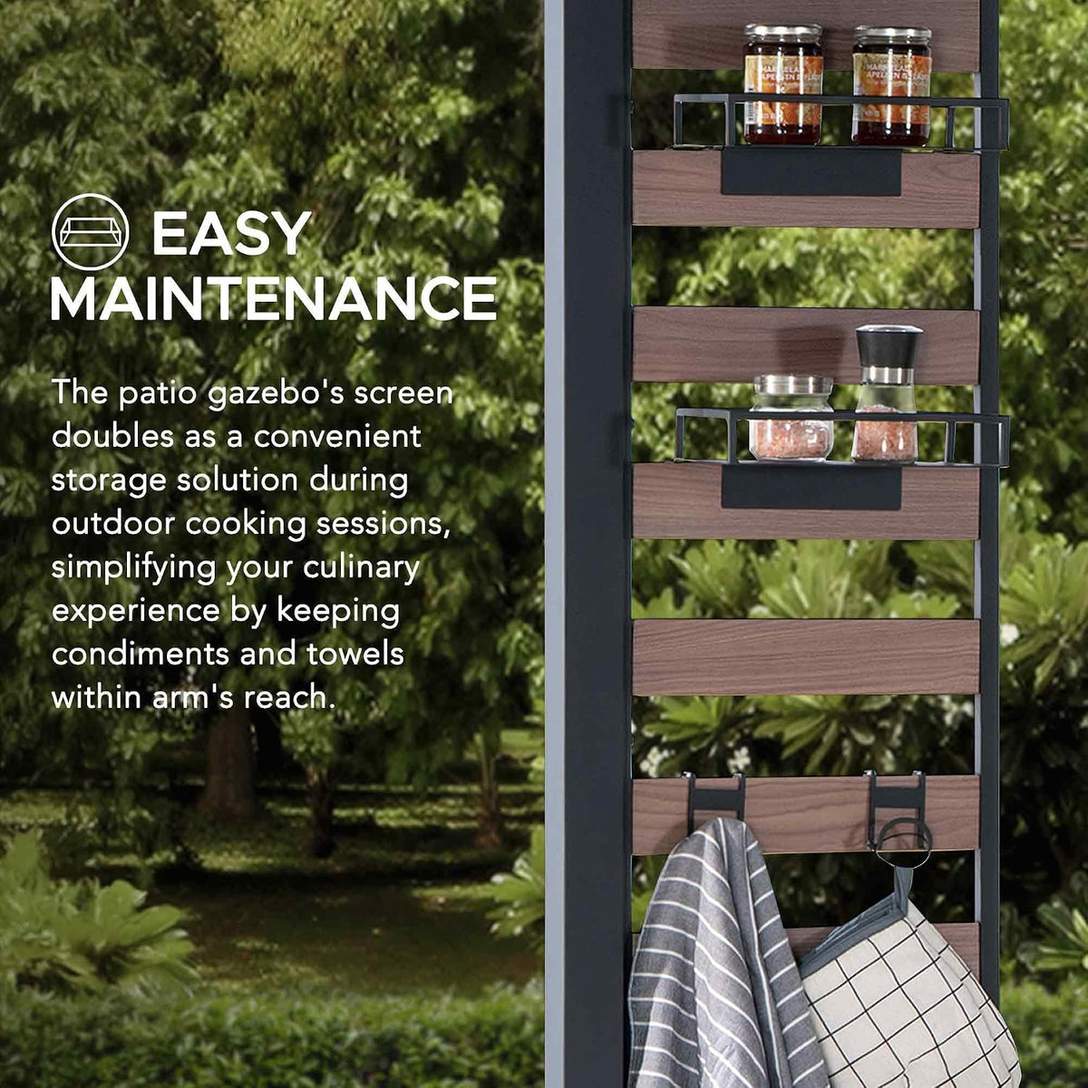Sunjoy 7 x 9 ft. Grill Gazebo, 2-Tier Hardtop Gazebo Pergola with Ceiling Hooks and Storage Shelves, Matte Black