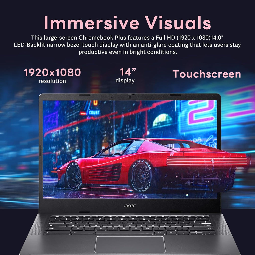 acer Chromebook Plus 14' FHD Touchscreen Laptop, Intel i3-N305 Processor, 8GB LPDDR5 RAM, 672GB Storage (512GB SSD+160GB Docking Station Set), Intel UHD Graphics, Wi-Fi 6E, Chrome OS, Gray