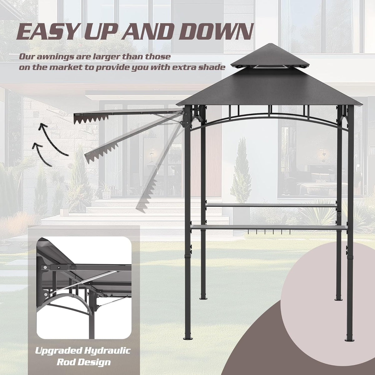 8'X8' Grill Gazebo Canopy - Heavy Duty Steel Frame, Double Tiered Grill Canopy for Outdoor Grill W/Shelves, Ceiling Hooks and Ground Stakes, Outdoor Patio Canopys Tent BBQ Gazebo Backyard(Grey)
