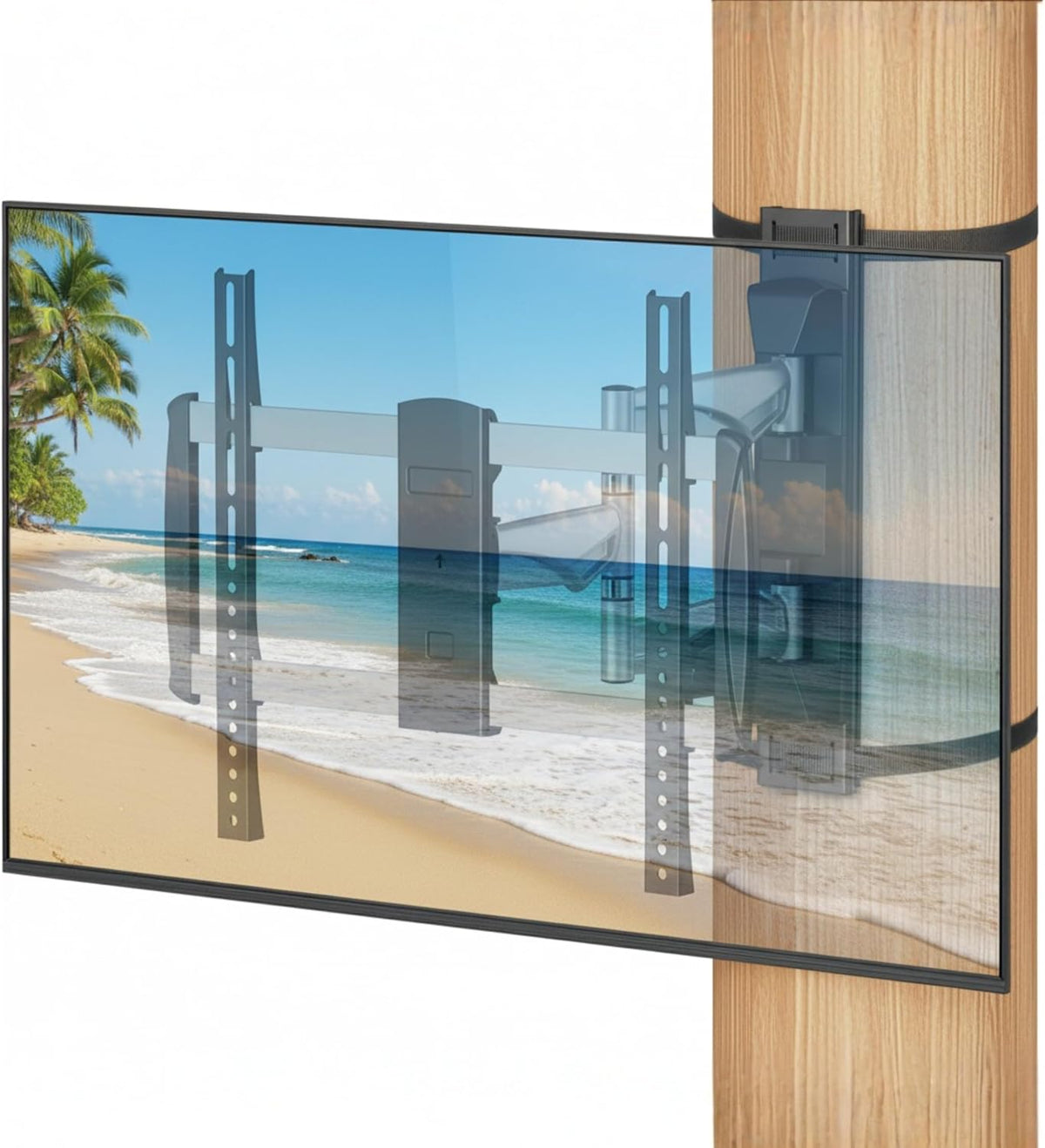 ZeboZap 37'–70' TVs | Outdoor Full Motion Dual Arm TV Mount Fits Pillars & Poles, Weatherproof No Drill Gazebo TV Mount, VESA 600x400, Holds 77 lbs