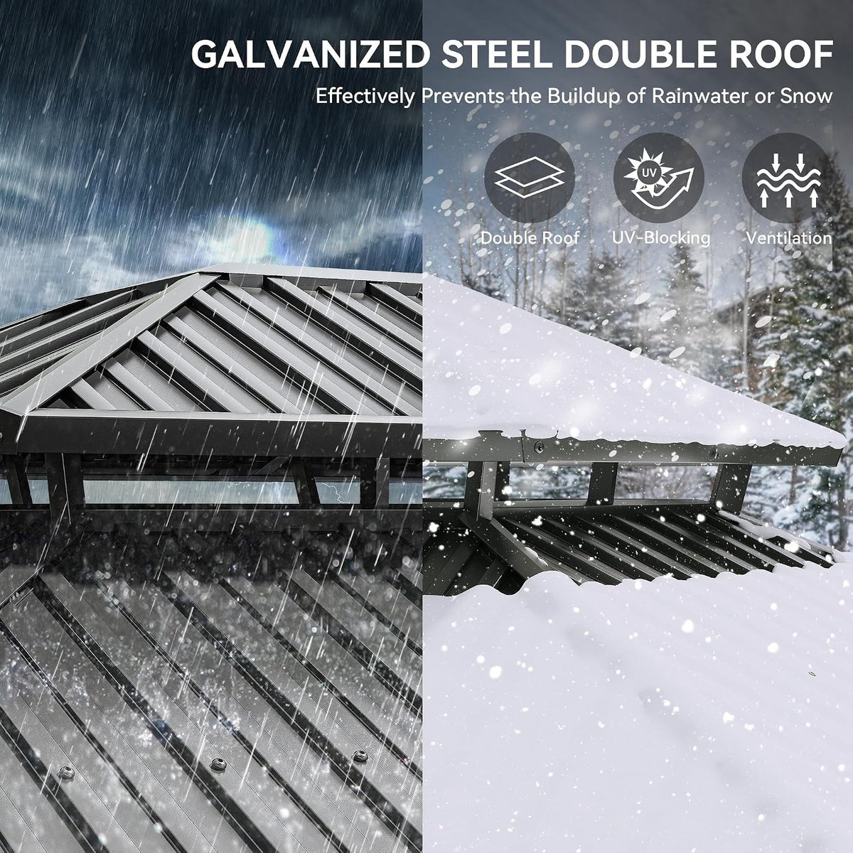 YITAHOME 12X18FT Meatl Hardtop Gazebo Metal Double Roof Canopy Galvanized Iron Aluminum Pillar Garden Tent Curtains Netting for Patios Backyards Decks Lawns