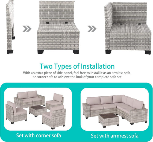 12-Piece Outdoor Patio Furniture Set Wicker Sectional Sofa Set, Patio Conversation Set with Thickened Cushions & Coffee Table for Garden, Backyard, Poolside, Sand