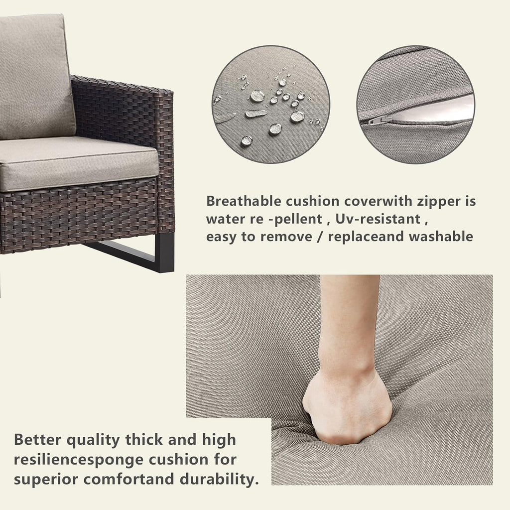Rilyson Luxury Wicker Outdoor Patio Furniture Set - 6 Piece Patio Conversation Set with 2 Armrest Chairs,2 Rattan Ottoman,1 Couch and 1 Metal Side Table for Outside Porch Deck Backyard(Brown/Grey)