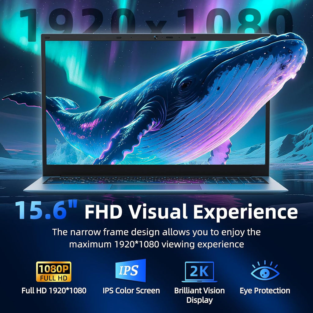 15.6 Inch Laptop Computer, Laptops with 16GB RAM 1024GB SSD, Core i3-10100Y CPU(Up to 3.9GHz), IPS FHD Display, Backlit Keyboard, WiFi 6, 53.2WH Battery, 180° Viewing, Type-C, HDMI