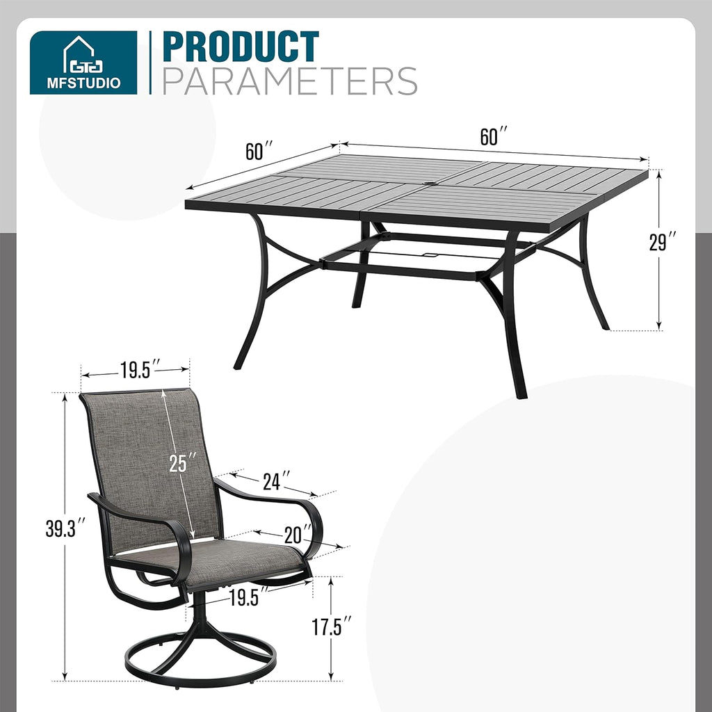 MFSTUDIO Patio Dining Set for 8, Patio Table and Chairs Set for Deck Backyard Poolside Garden, 9 Piece Outdoor Dining Set with Umbrella Hole