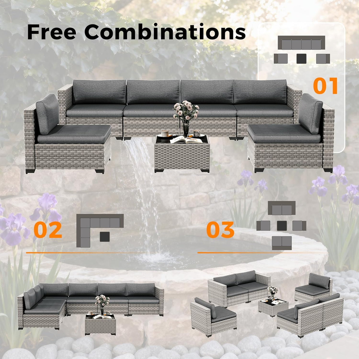 6-Piece Outdoor Patio Furniture Set, All-Weather Wicker Sectional Sofa with Deep Seating 4' Cushions, Heavy-Duty Steel Frame, Modular Rattan Couch for Backyard, Deck & Garden, Black