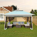 Canopy Tent 12x12 ft, Pop Up Gazebo One-Push Setup with 4 SandBags for Backyard Parties and BBQs, Mosquito Netting & Height Adjustable - Lake Blue