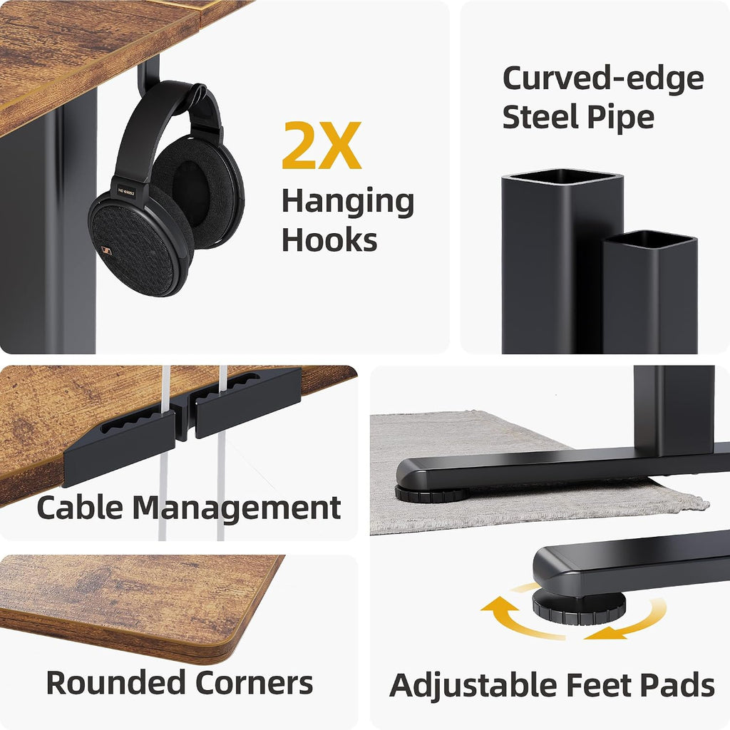 Claiks Electric Standing Desk, Adjustable Height Stand up Desk, 63x24 Inches Sit Stand Home Office Desk with Splice Board, Black Frame/Rustic Brown Top