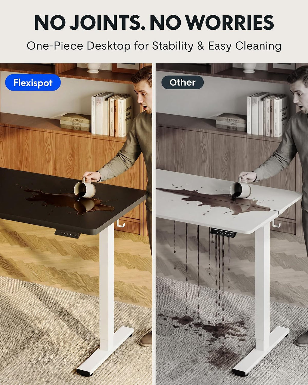 FLEXISPOT EN1 One-Piece Standing Desk with 1-Inch Thick Seamless Desktop, 48'x24' Electric Height Adjustable Desk for Home Office, Multi-Monitor Setups & Easy Assembly, Black
