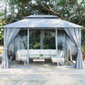 Gazebo 10x13(Canopy Size) with Mosquito Netting & Privacy Screens. Double Roof Design Outdoor Gazebo with Powder-Coated Metal Frame for Patio, Deck, Backyard, Garden & Lawns