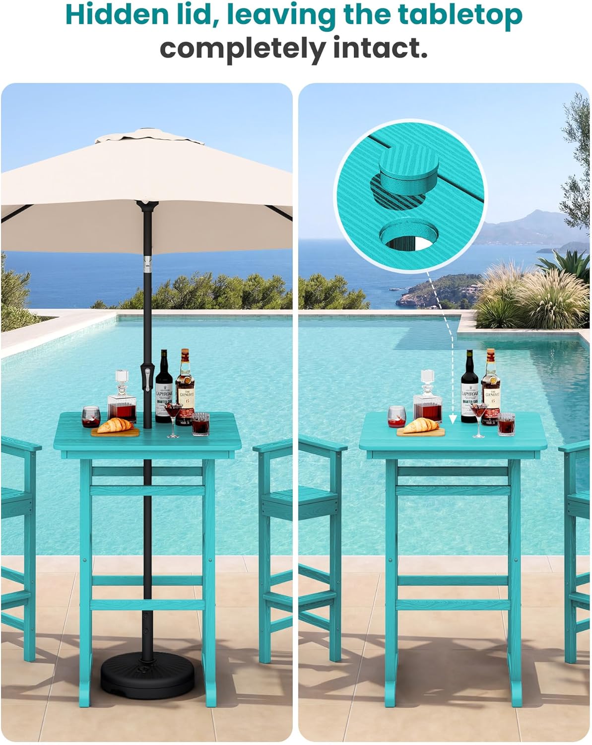 SERWALL Balcony Adirondack Chairs and Table 3 Pieces Set, Adirondack Bar Height Chairs Set of 2 and Bar Table, Outdoor Bar Stools Set for Bistro, Poolside, Backyard, Aruba