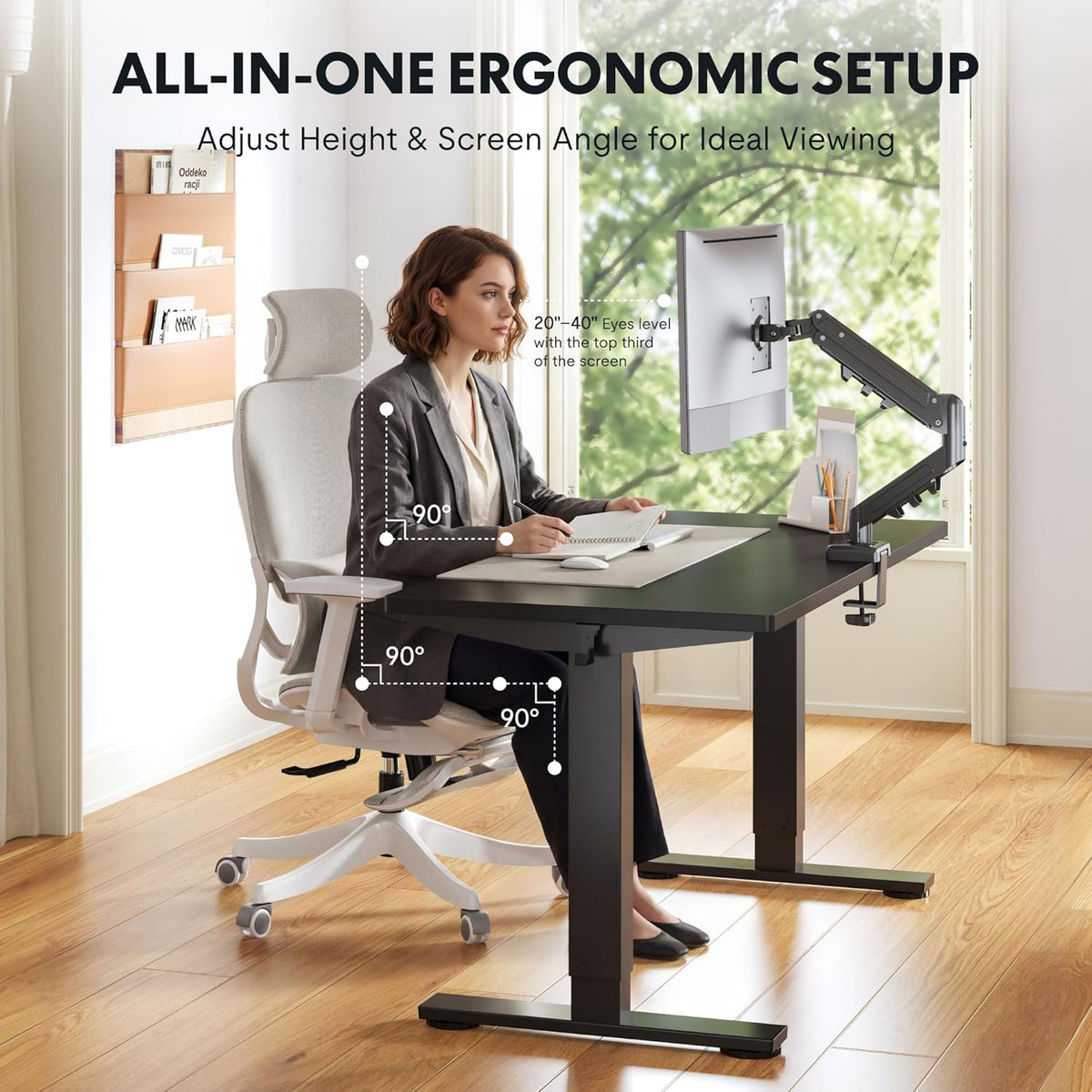 FLEXISPOT EN2 48''x24'' Standing Desk with Monitor Mount Bundle, One-Piece Desktop, Fully Adjustable Single Monitor Arm with Cable Management, Bundle for Home Office, Gaming & Study, Black
