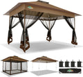 COBIZI 10x15 FT Pop up Gazebo on Clearance - Outdoor pop up Heavy Duty Canopy Tent,carpas para Patio,Screen Tents with Portable Carry Bag, Patio Gazebos for Camping, Garden, Deck, Backyard, Brown