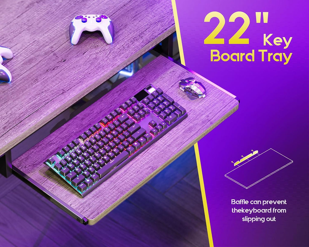 AODK 59 Inch L Shaped Desk with 4 Drawers, Gaming Desk with Led Lights & Power Outlets, Computer Desk with Pegboard & Keyboard Tray, Reverisble Home Office Desk with Storage Shelves & CPU Stand, Grey