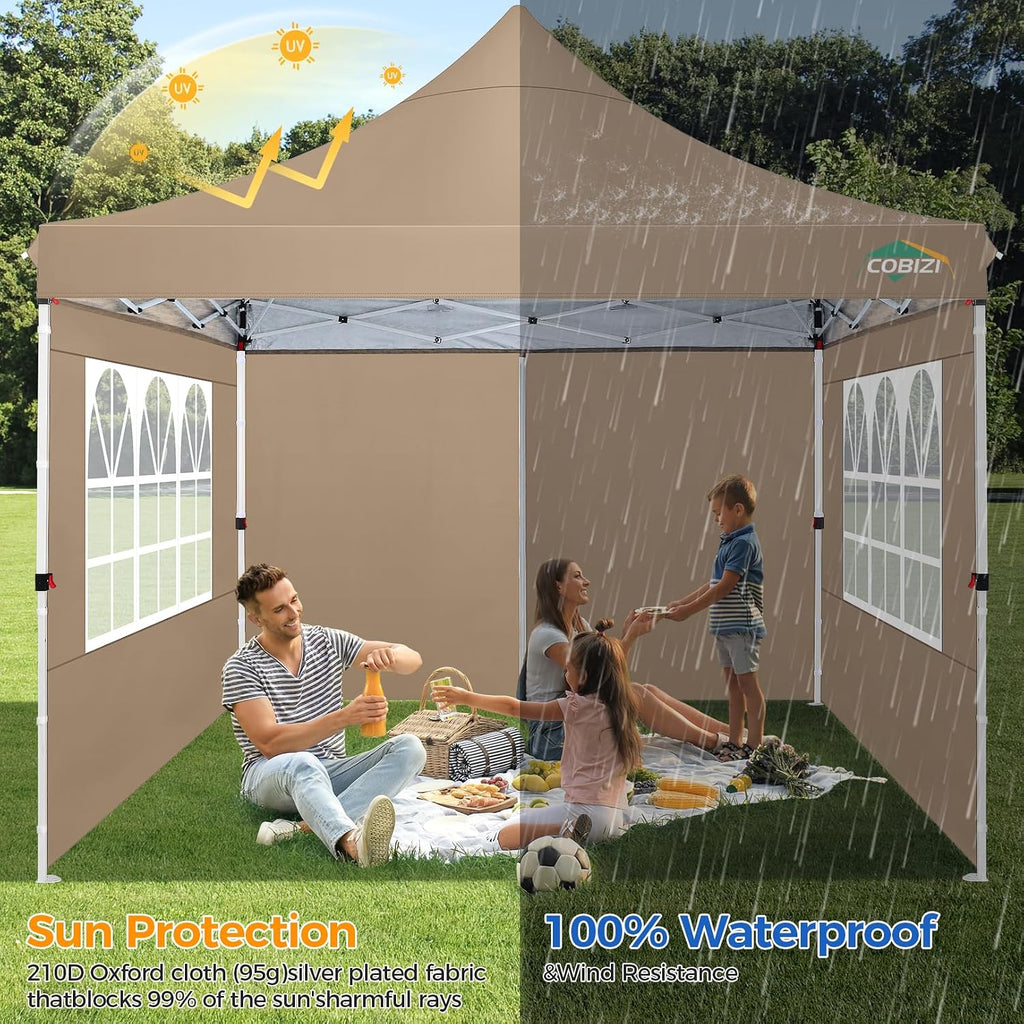 COBIZI 10x10 Pop Up Canopy with 4 Sidewalls, Pop up Tent 10x10 for Parties, Backyard, Commercial, Waterproof and Portable Instant Shelter UV50+ Ez Outdoor Canopy Gazebo with 4 Sandbags