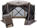 Gazelle Tents™ G6 6-Sided Portable Gazebo with TriTech Mesh, Easy Pop-Up Hub Screen Tent, Waterproof, UV Resistant, 8-Person & Table, Desert Sand, 86' x 124' x 124', GK914, Includes 3 Wind Panels