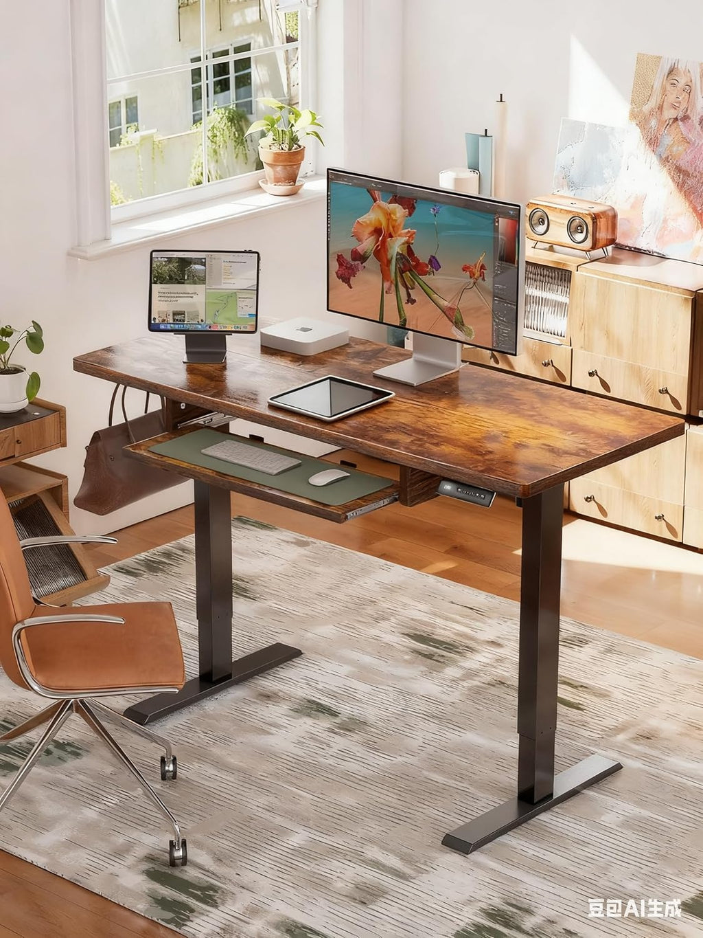 Marsail Electric Standing Desk Adjustable Height, 55 * 24 Inch Sit Stand up Desk for Home Office Furniture Computer Desk with 3 Memory Presets, Headphone Hook, Rustic Brown