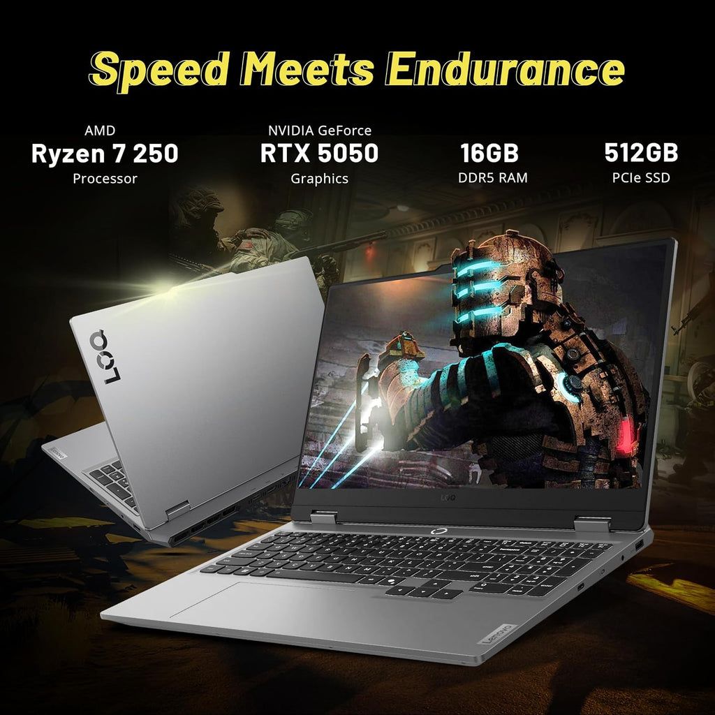 Lenovo LOQ 15.6' FHD 144Hz Gaming Laptop, AMD Ryzen 7 250, GeForce RTX 5050 8GB GDDR7, 16GB DDR5, 1.5TB Storage (512GB SSD+1TB Docking Station Set), Backlit Keyboard, Wi-Fi 6, Win 11 Pro, Gray