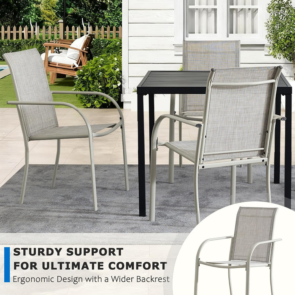 5-Piece Outdoor Dining Set, 35.5' Square Metal Patio Table with Grey Chairs, Black Table with Umbrella Hole for Garden, Yard, Patio