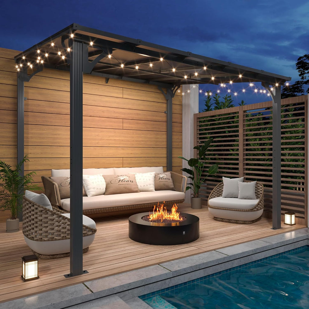 AirWire 10x10 FT Gazebo, Pergola Awnings for Patio with Hardtop Gazebos on Clearance, Patio Covers for Shade and Rain, Lean to Gazebo Sunroom Patio Canopy Outdoor Pergolas for Patios,Decks,Backyard