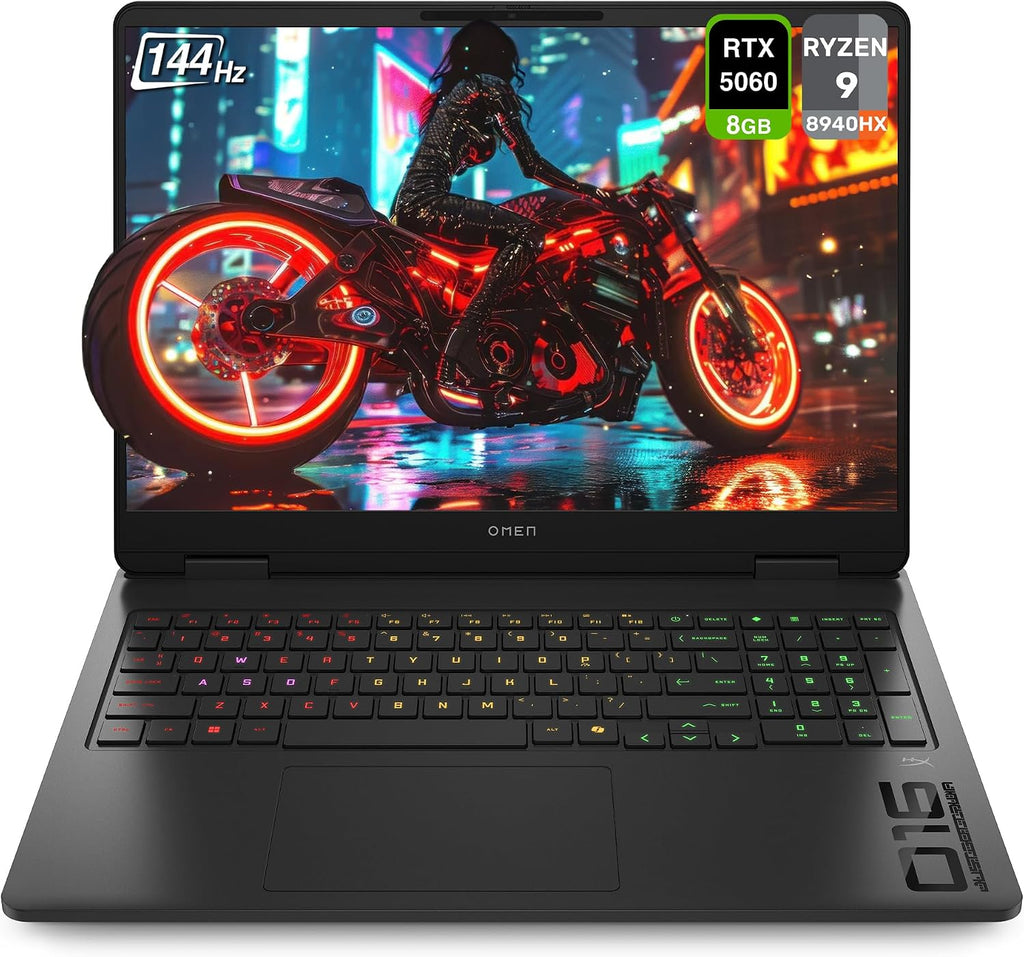 HP OMEN Gaming Laptop, AMD Ryzen 9-8940HX, 64 GB DDR5 RAM, 1 TB PCIe SSD, 16' 2K (1920x1200) 144Hz Display, Nvidia G-Force RTX 5060, Backlit Keyboard, W11 Home, Shadow Black