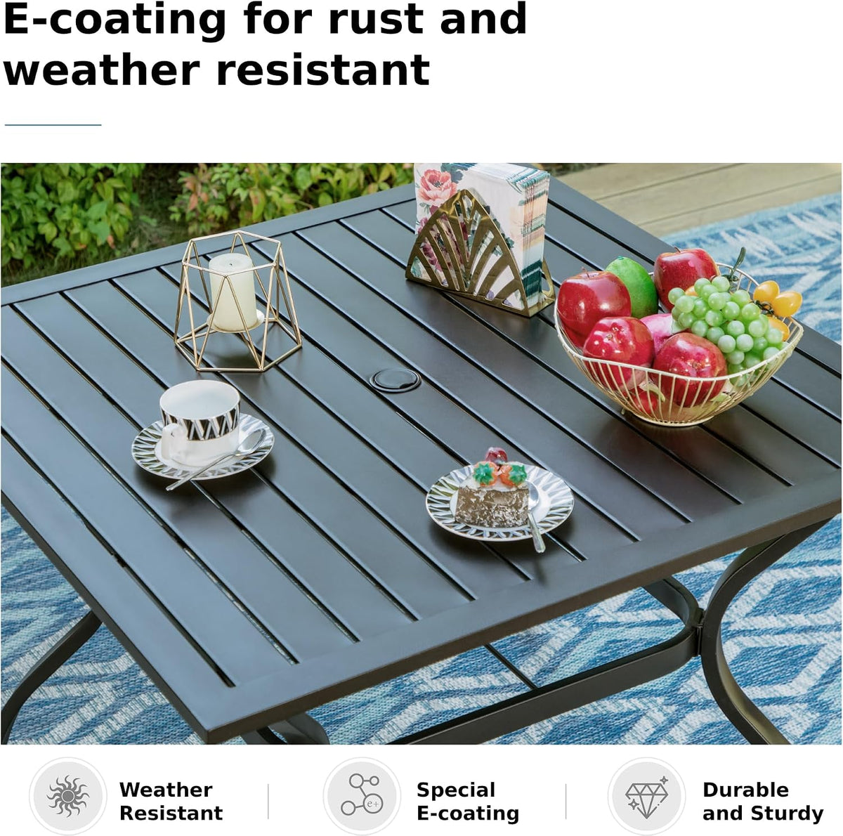 MFSTUDIO Patio Table and Chairs Set, Outdoor Dining Set for 4 with Umbrella Hole, 5 Piece Patio Dining Sets for Deck, Poolside, Backyard, Garden