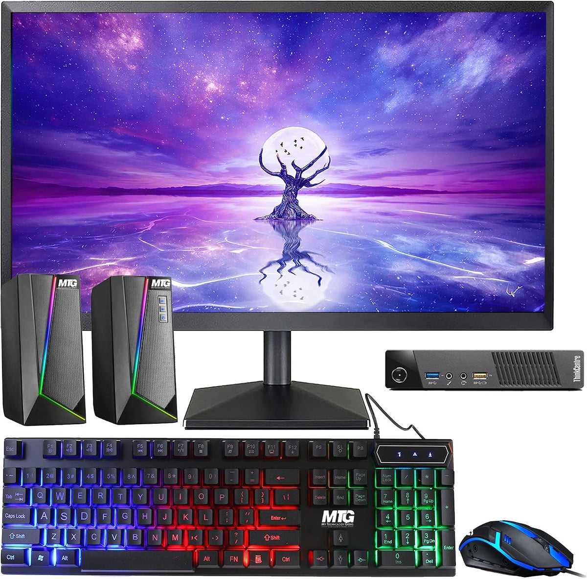 Lenovo ThinkCentre M73 Tiny Business Computer Desktop PC, Intel Core i3 4th Gen 2.9GHz, 8GB DDR3, 120GB SSD, MTG New 22 inch LED Monitor, RGB KBM & Speakers, WiFi, Windows 11 (Renewed)