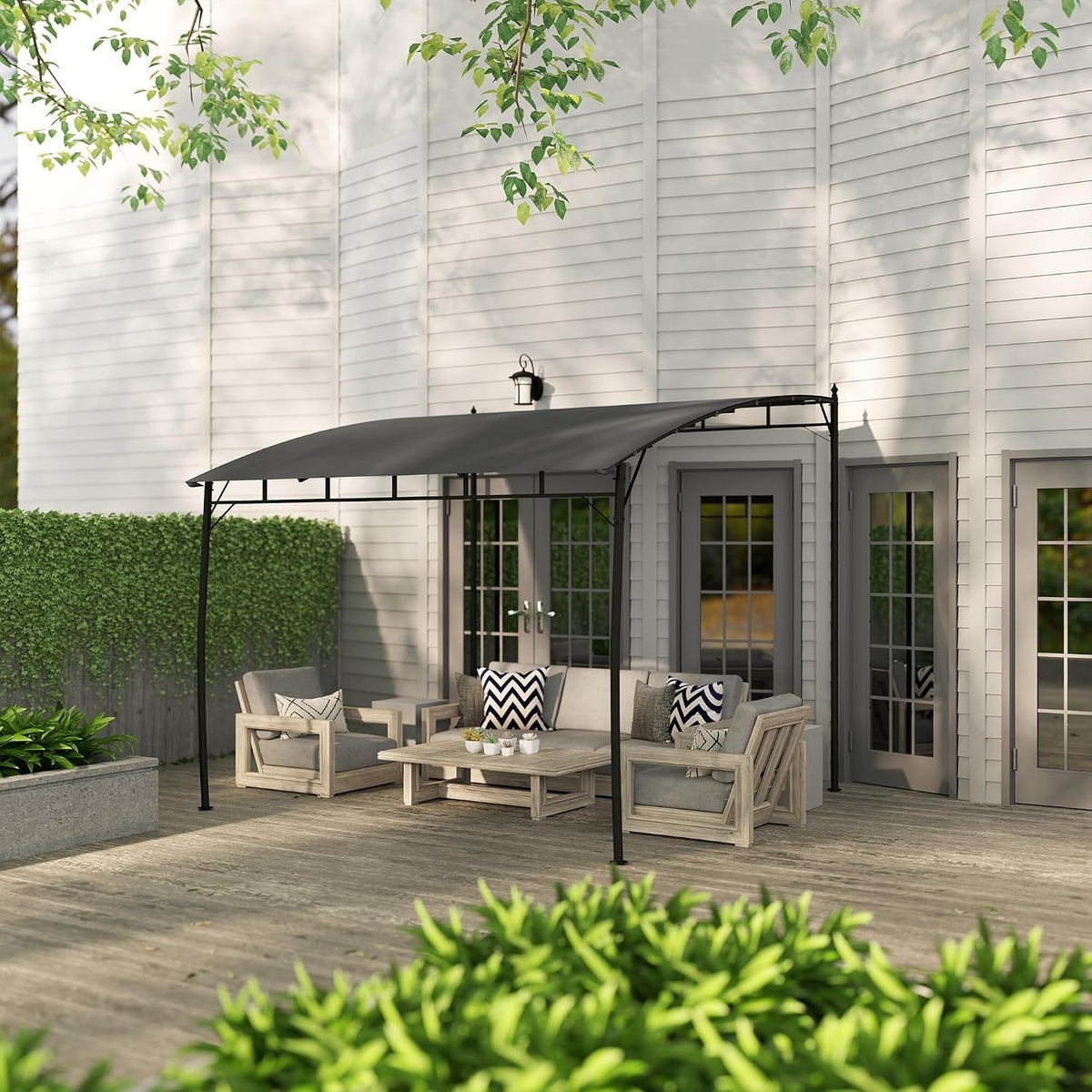 Outsunny 10' x 10' Outdoor Pergola Gazebo with UV-Resistant Canopy and Metal Frame, Sun Shade Shelter for Porch, Patio, Deck, Backyard, Charcoal Gray