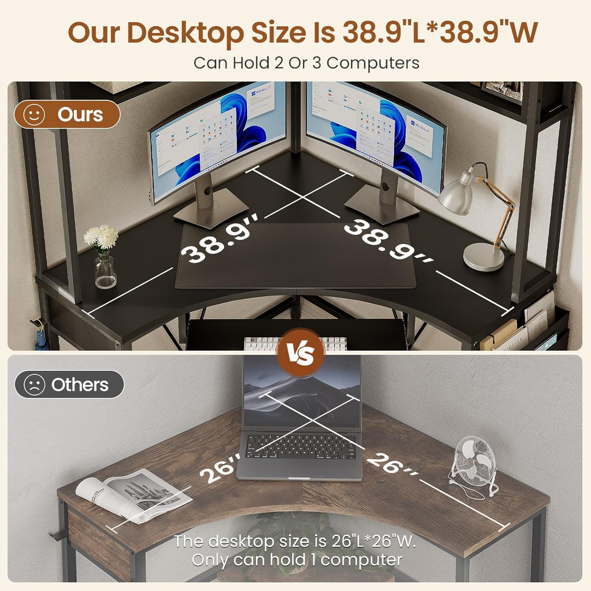 SEDETA Corner Desk, 39' W x 62' H Small Office Desk with Hutch & LED Lights, Triangle Gaming Computer Desk with Keyboard Tray, Storage Bag, and Headphone Hook for Small Space, Black