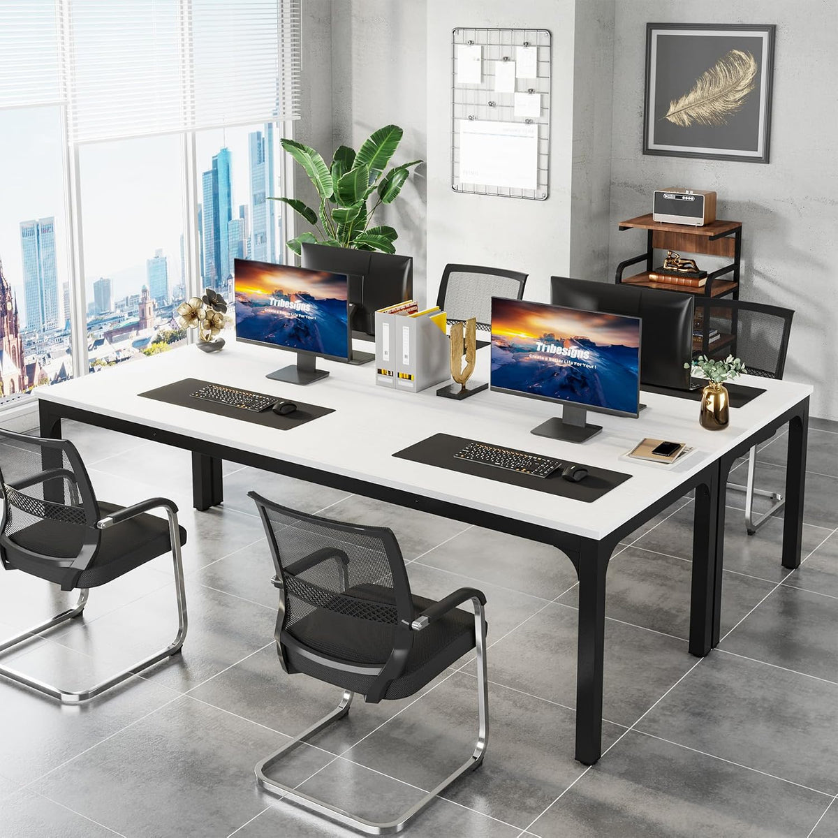 Tribesigns 78.7 Inches Extra Long Computer Desk 2 Person Desk, Double Long Desk, Workstaion for Home Office (White+Black)