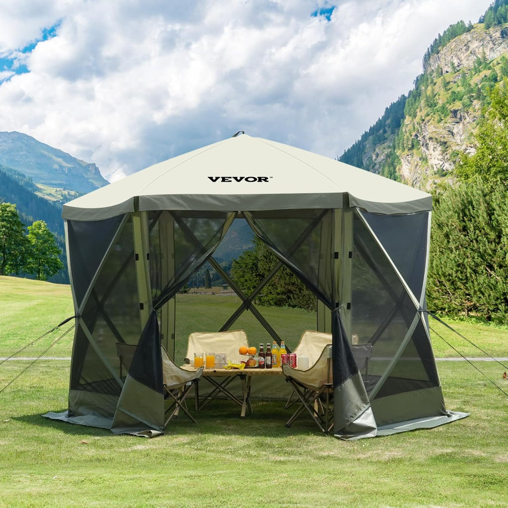 VEVOR 10x10FT Pop Up Gazebo Tent with Mosquito Netting, 6 Removable Wind Panels & Mesh Windows, 6-Sided Screen Canopy for Patio, Army Green