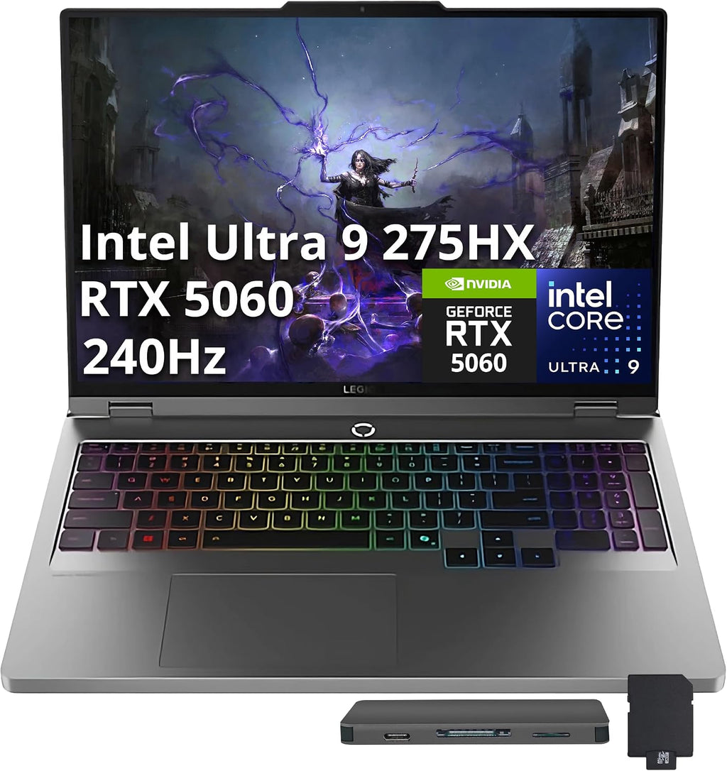 Lenovo Legion 5 16' WQXGA 240Hz Gaming Laptop, Intel Ultra 9 275HX, NVIDIA GeForce RTX 5060, 32GB DDR5, 2TB Storage (1TB SSD+1TB Docking Station Set), 24-Zone RGB Backlit Keyboard, Win 11 Pro, Gray