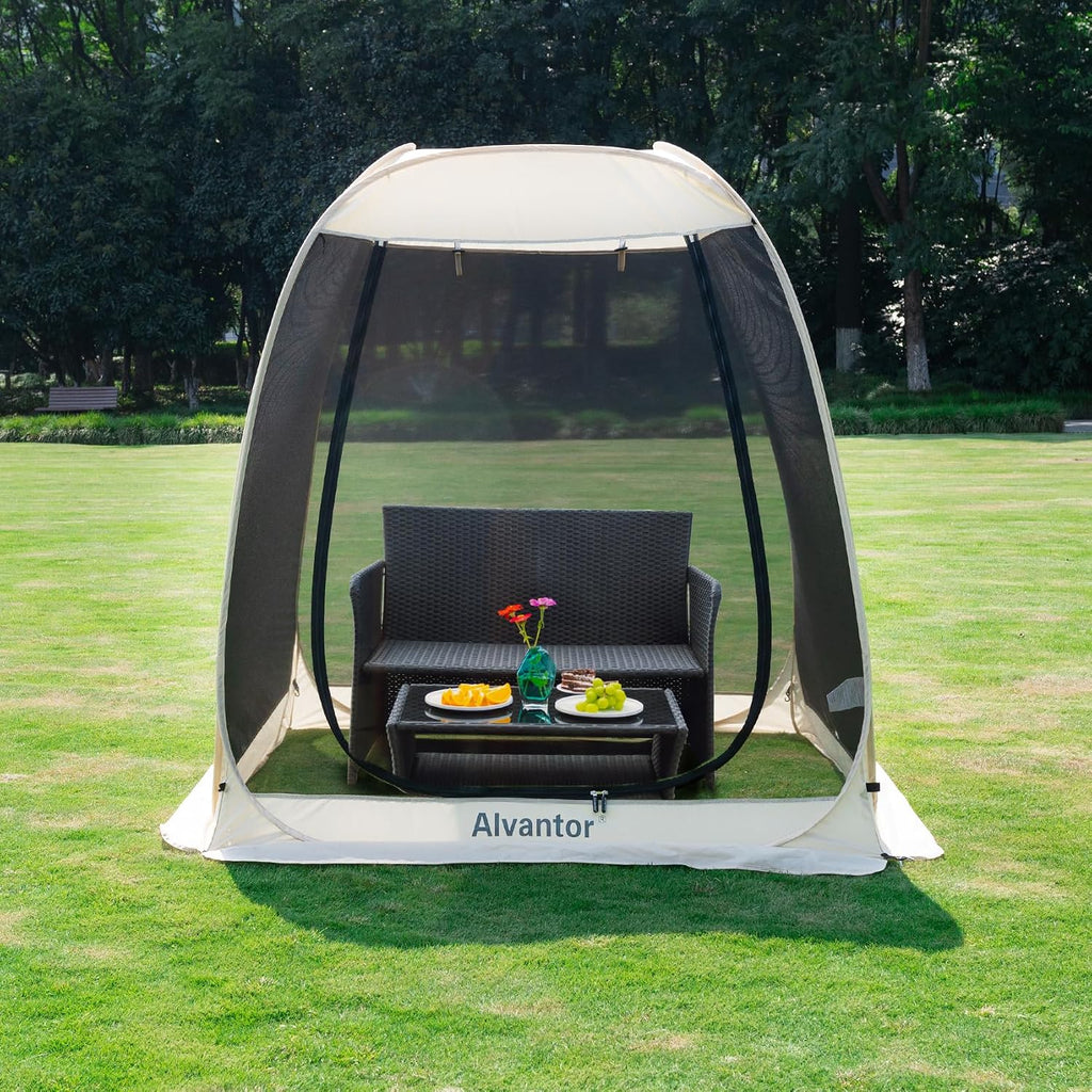 Alvantor® Screen House Gazebo, Pop Up Igloo Screened Canopy Tent with Mosquito Netting Sides,Instant UV Resistant Sun Shelter for Garden,Patio,Backyard,Beige 6 x6 FT
